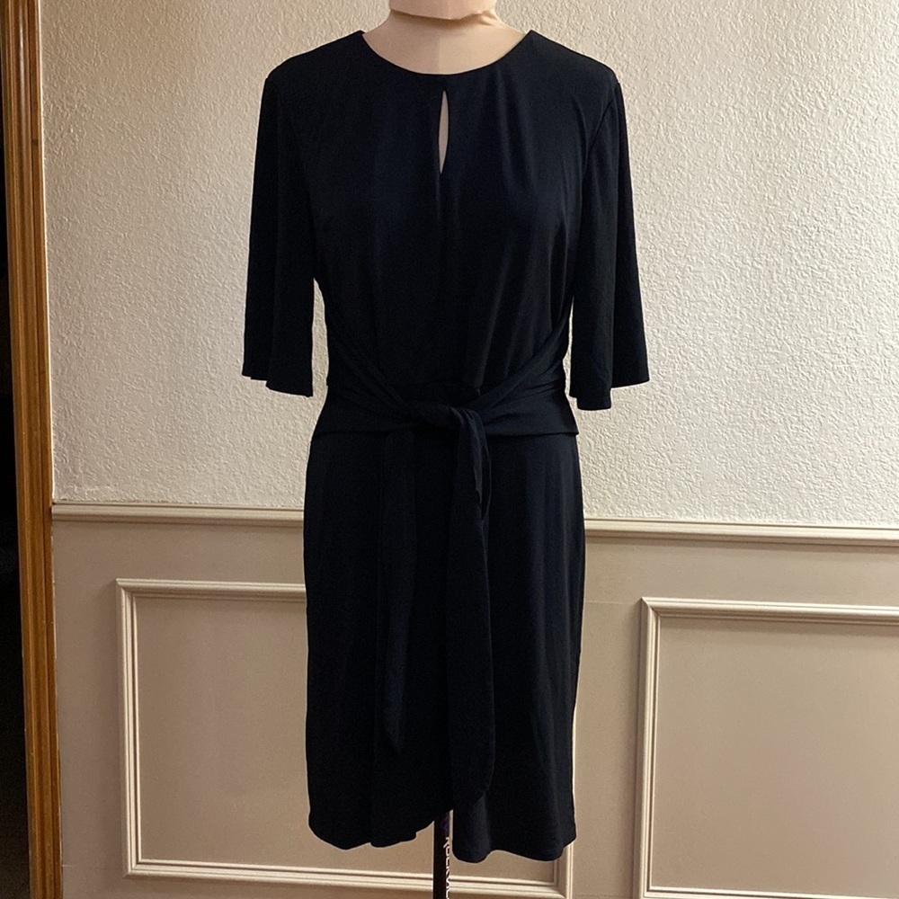 C Est. 1946‎ black jersey knit tie front zipper back mini dress